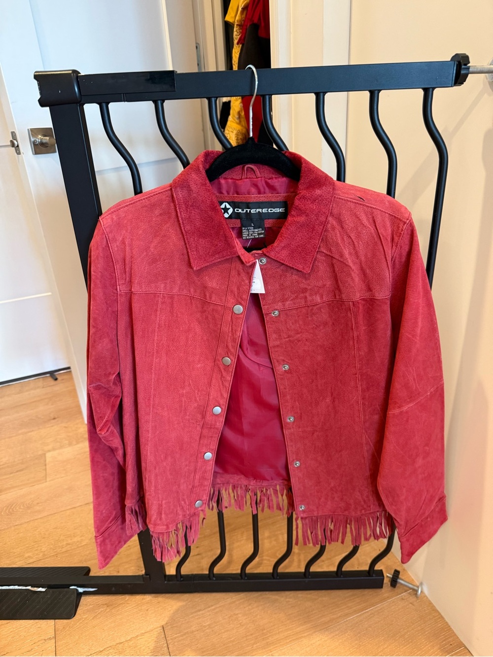 Vintage Outer Edge Red Suede Fringe Snap Jacket